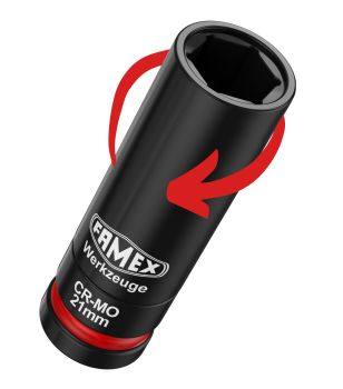 Preview: FAMEX 10807 Schlagschrauber Nüsse, Schoneinsätze, 17/19/21 mm Preview: Radmutterneinsatz auf Schraube