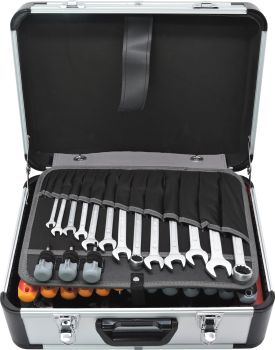 Preview: FAMEX 419-43 Profi Werkzeugkoffer gefüllt mit Werkzeug Set und Steckschlüsselsatz Preview: Hintere Palette des Werkzeugkoffers